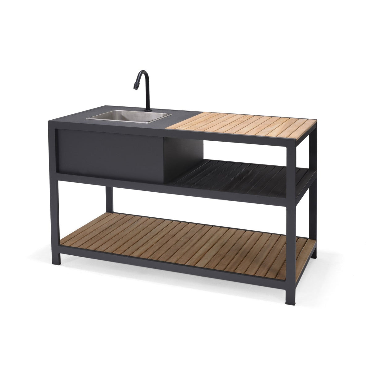 Amber Outdoor Kitchen | Aluminum & Teak | Stainless Steel Sink, Tap Connections & Cover Included | LifestyleGarden
