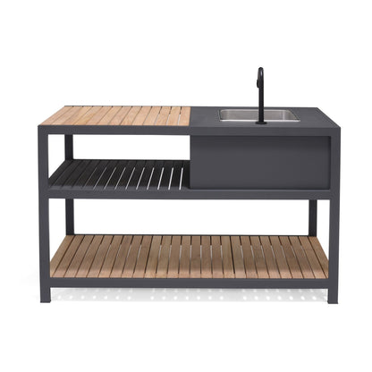 Amber Outdoor Kitchen | Aluminum & Teak | Stainless Steel Sink, Tap Connections & Cover Included | LifestyleGarden