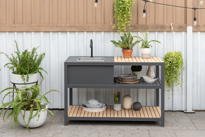 Amber Outdoor Kitchen | Aluminum & Teak | Stainless Steel Sink, Tap Connections & Cover Included | LifestyleGarden