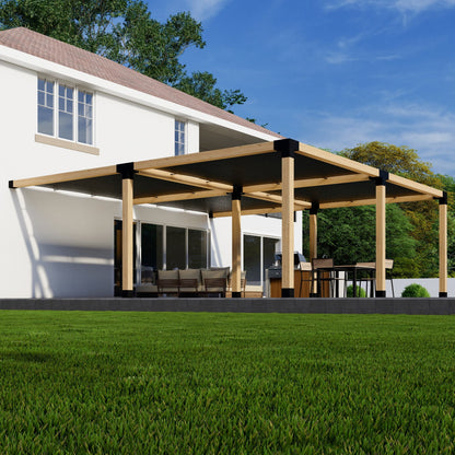 Zen Pergolas DIY Attached Pergola Kit with Shade Canopies | Steel Bracket Kit for 4x4 or 6x6 Lumber | Up to 24' x 24'