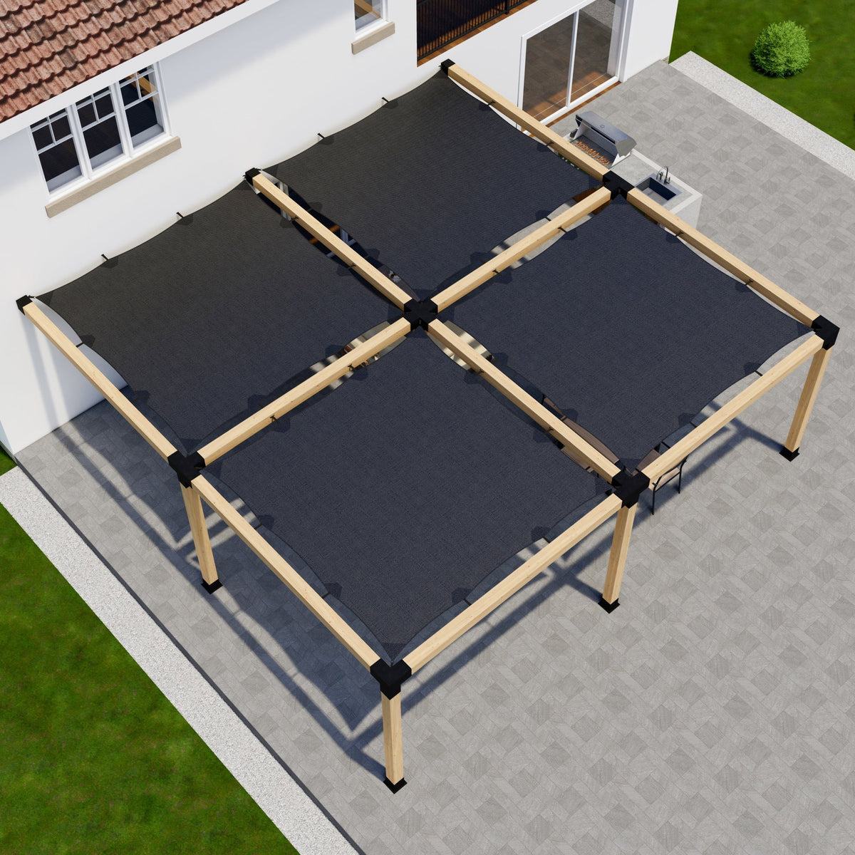 Zen Pergolas DIY Attached Pergola Kit with Shade Canopies | Steel Bracket Kit for 4x4 or 6x6 Lumber | Up to 24' x 24'
