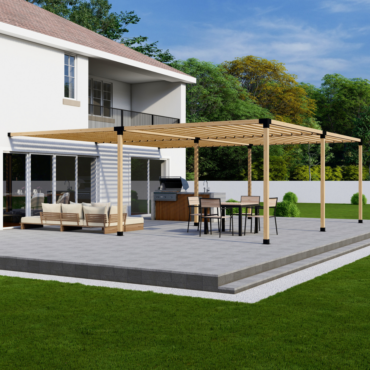 Zen Pergolas DIY Attached Pergola Bracket Kit with Slatted Roof | Steel Brackets for 4x4 or 6x6 Lumber | Up to 24' x 24'