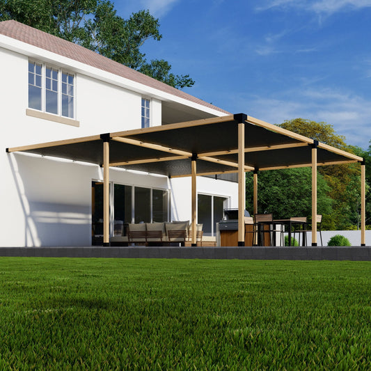 Zen Pergolas DIY Attached Pergola Kit with Shade Canopies | Steel Bracket Kit for 4x4 or 6x6 Lumber | Up to 24' x 24'