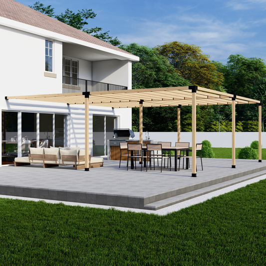 Zen Pergolas DIY Attached Pergola Bracket Kit with Slatted Roof | Steel Brackets for 4x4 or 6x6 Lumber | Up to 24' x 24'
