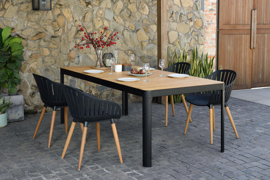 Portals Dark Rectangular Dining Set | 4 Carver Chairs | Aluminum & FSC Teak | LifestyleGarden