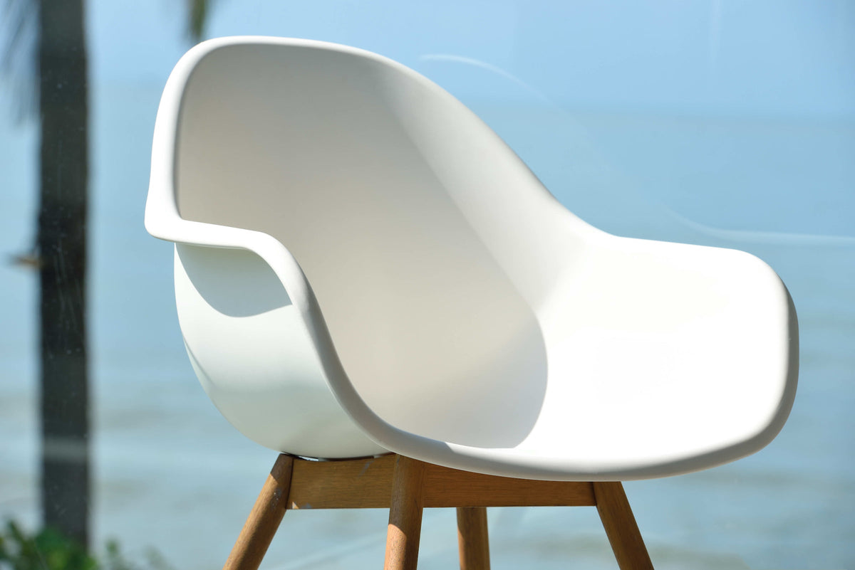 Rinjani 63" Teak Dining Table & 6 Chamonix White Armchairs | Duresin® | LifestyleGarden