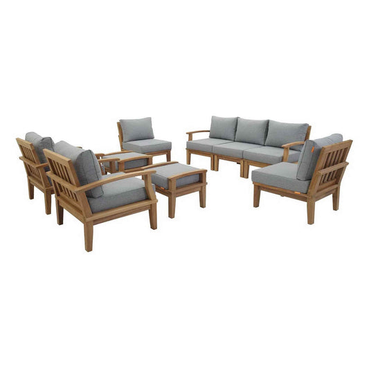 Modway Marina 9-Piece Outdoor Teak Lounge Set | Natural Teak, 3 Cushion Colors, 257 lbs | Free Shipping