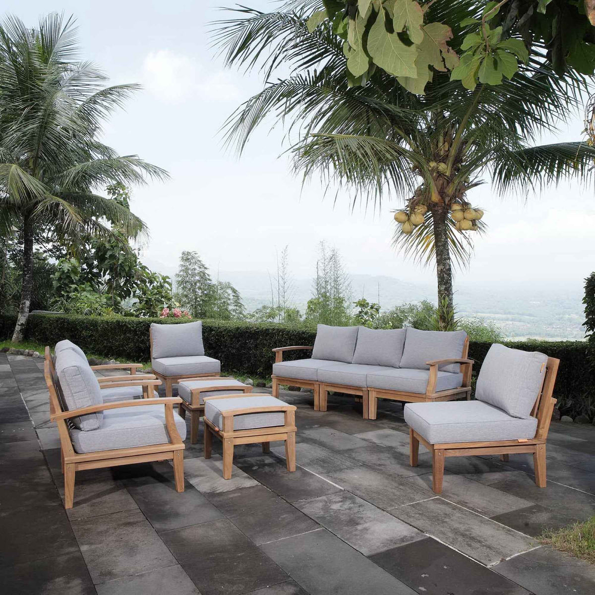 Modway Marina 9-Piece Outdoor Teak Lounge Set | Natural Teak, 3 Cushion Colors, 257 lbs | Free Shipping