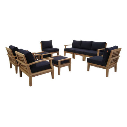 Modway Marina 9-Piece Outdoor Teak Lounge Set | Natural Teak, 3 Cushion Colors, 257 lbs | Free Shipping