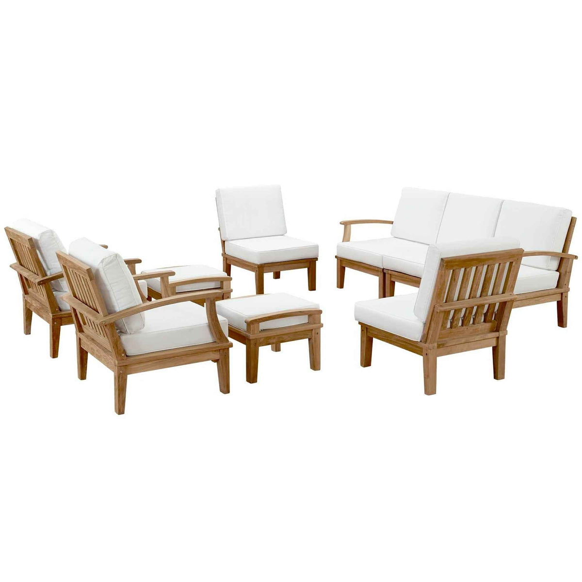 Modway Marina 9-Piece Outdoor Teak Lounge Set | Natural Teak, 3 Cushion Colors, 257 lbs | Free Shipping