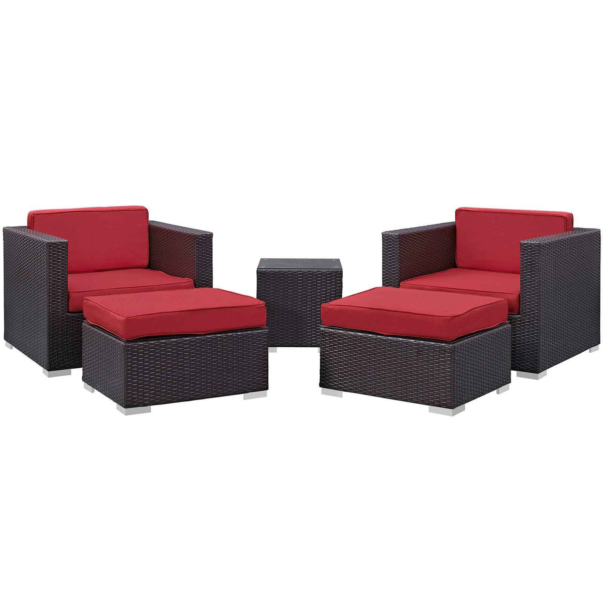 Modway Convene 5-Piece Outdoor Sectional Set | Resin Wicker, Aluminum, 58 lbs, Orange, Mocha, or Red | Free Shipping