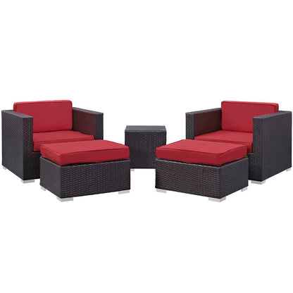 Modway Convene 5-Piece Outdoor Sectional Set | Resin Wicker, Aluminum, 58 lbs, Orange, Mocha, or Red | Free Shipping