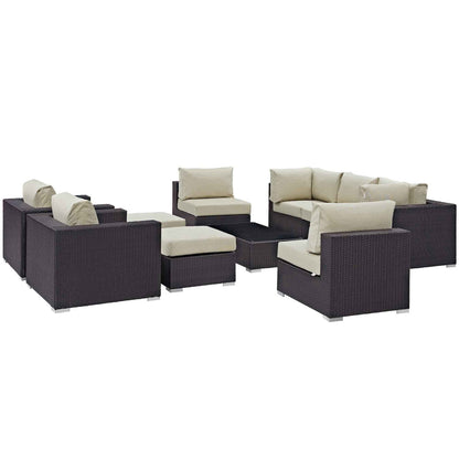 Modway Convene 10-Piece Outdoor Lounge Set | Espresso Frame, Beige, Mocha, or White Cushions, 384 lbs | Free Shipping