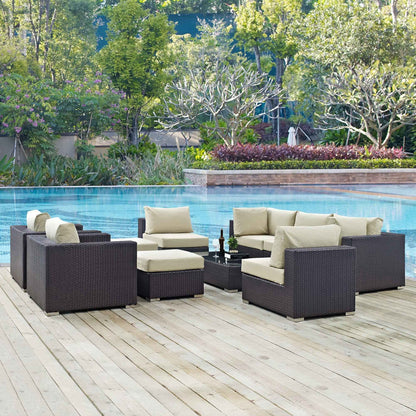 Modway Convene 10-Piece Outdoor Lounge Set | Espresso Frame, Beige, Mocha, or White Cushions, 384 lbs | Free Shipping