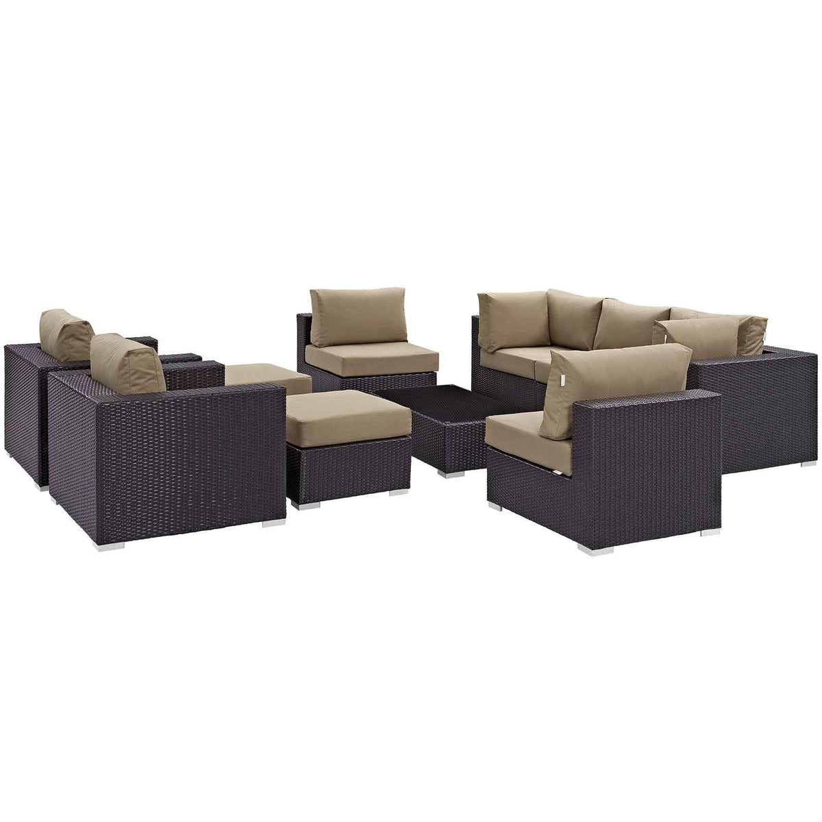 Modway Convene 10-Piece Outdoor Lounge Set | Espresso Frame, Beige, Mocha, or White Cushions, 384 lbs | Free Shipping