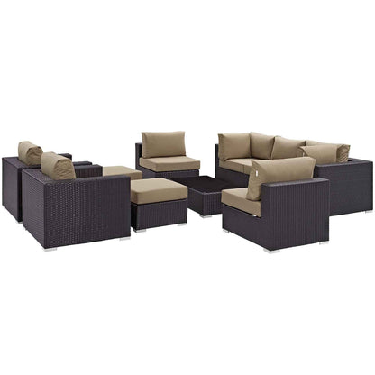 Modway Convene 10-Piece Outdoor Lounge Set | Espresso Frame, Beige, Mocha, or White Cushions, 384 lbs | Free Shipping