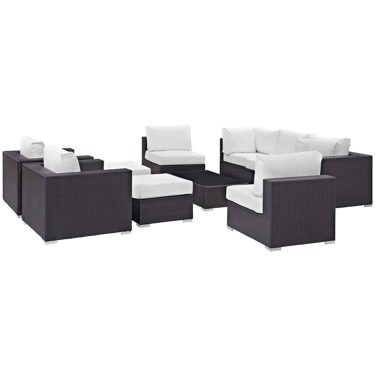 Modway Convene 10-Piece Outdoor Lounge Set | Espresso Frame, Beige, Mocha, or White Cushions, 384 lbs | Free Shipping