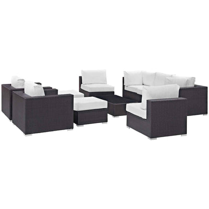 Modway Convene 10-Piece Outdoor Lounge Set | Espresso Frame, Beige, Mocha, or White Cushions, 384 lbs | Free Shipping