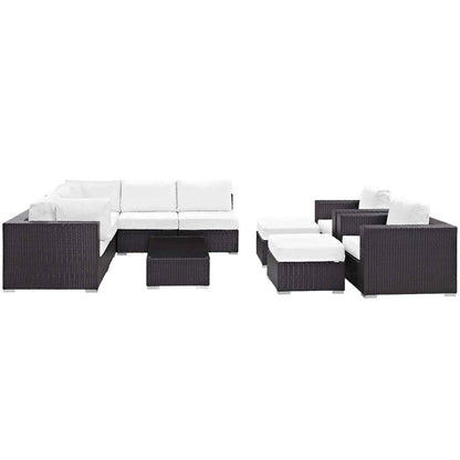 Modway Convene 10-Piece Outdoor Lounge Set | Espresso Frame, Beige, Mocha, or White Cushions, 384 lbs | Free Shipping