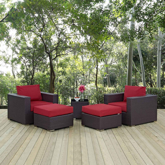 Modway Convene 5-Piece Outdoor Sectional Set | Resin Wicker, Aluminum, 58 lbs, Orange, Mocha, or Red | Free Shipping