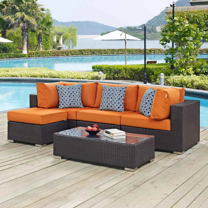 Modway Convene 5-Piece Outdoor Sectional Set | Resin Wicker, Aluminum, 58 lbs, Orange, Mocha, or Red | Free Shipping