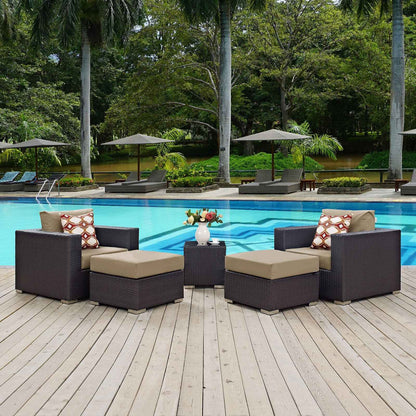 Modway Convene 5-Piece Outdoor Sectional Set | Resin Wicker, Aluminum, 58 lbs, Orange, Mocha, or Red | Free Shipping