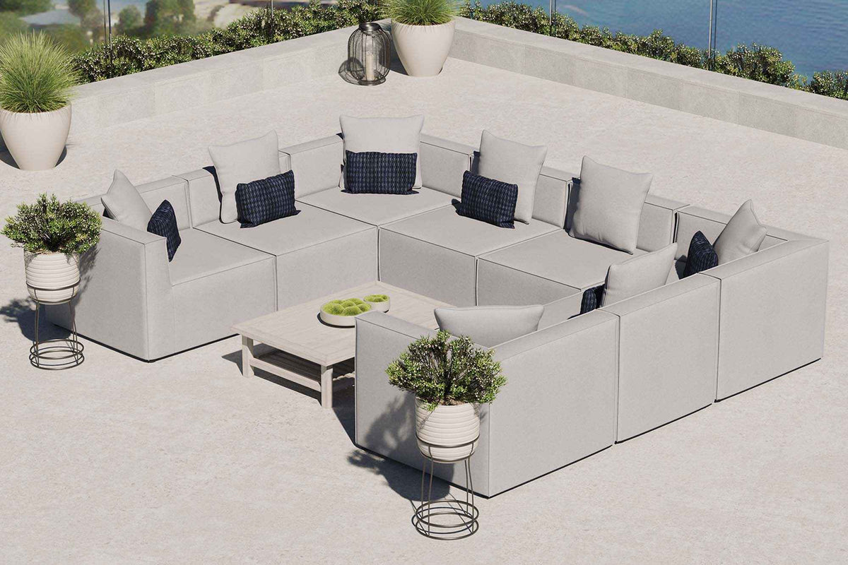 Modway Saybrook 8-Piece Outdoor Sectional Sofa | UV-Resistant Upholstery | White, Gray or Natural Navy | Patio Elegance