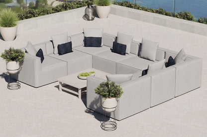 Modway Saybrook 8-Piece Outdoor Sectional Sofa | UV-Resistant Upholstery | White, Gray or Natural Navy | Patio Elegance
