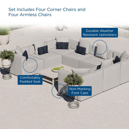 Modway Saybrook 8-Piece Outdoor Sectional Sofa | UV-Resistant Upholstery | White, Gray or Natural Navy | Patio Elegance