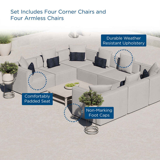 Modway Saybrook 8-Piece Outdoor Sectional Sofa | UV-Resistant Upholstery | White, Gray or Natural Navy | Patio Elegance