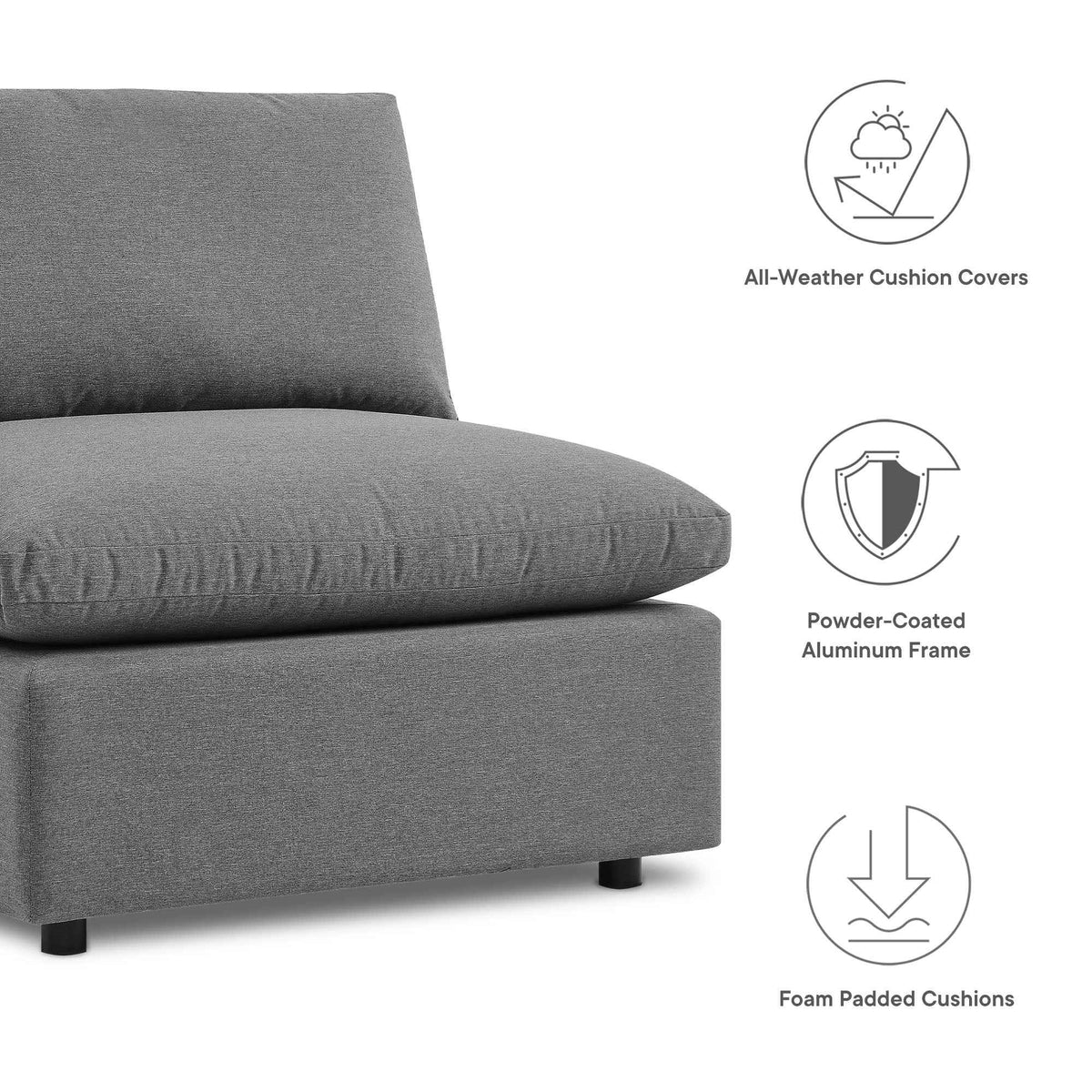 Modway 5-Piece Outdoor Sectional Sofa Set | Modular, Foam Cushions, Charcoal or White, 384 lbs | Free Shipping