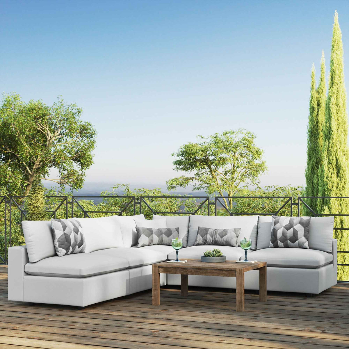Modway 5-Piece Outdoor Sectional Sofa Set | Modular, Foam Cushions, Charcoal or White, 384 lbs | Free Shipping