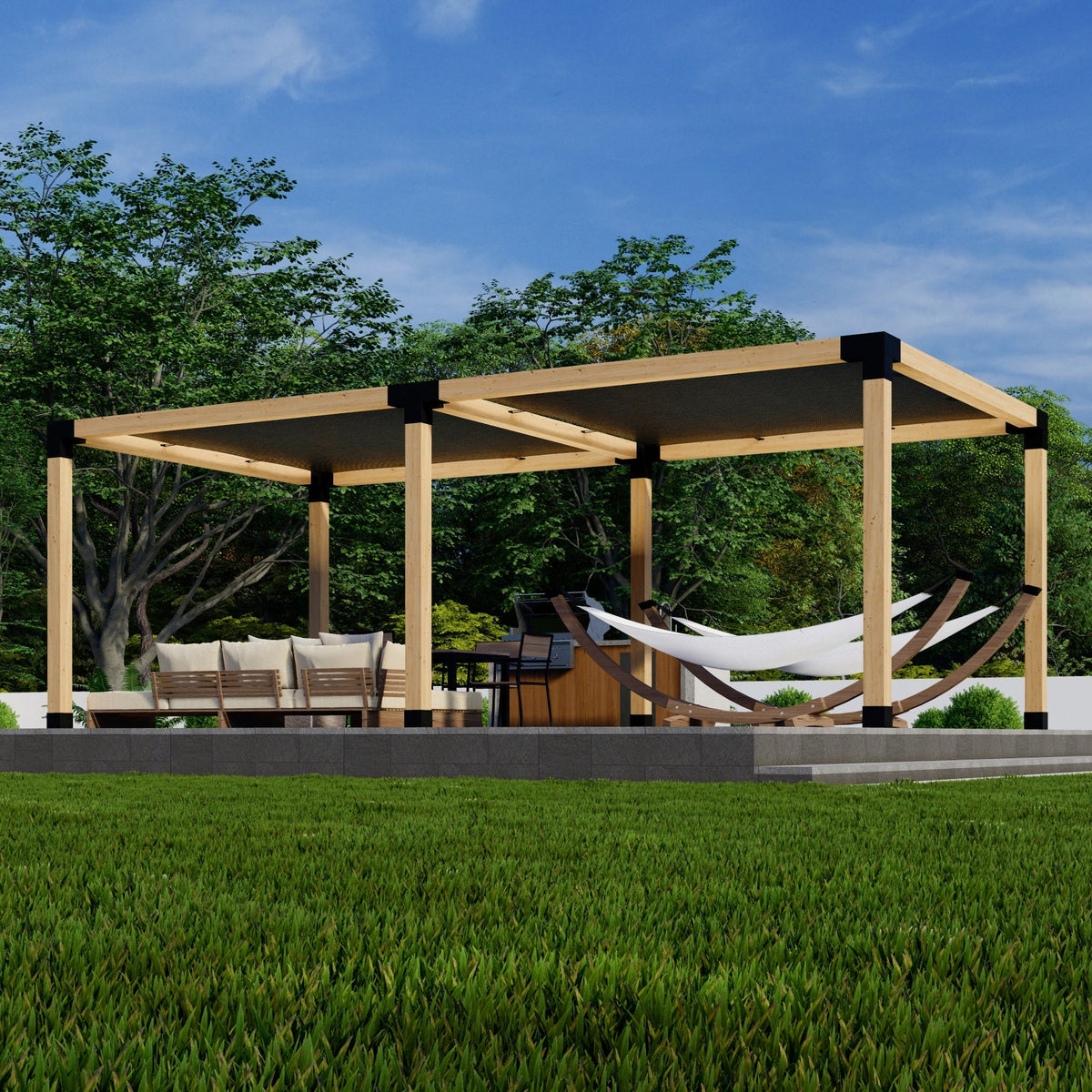 Zen Pergolas DIY Freestanding Pergola Kit with Shade Canopies | Steel Bracket Kit for 4x4 or 6x6 Lumber | Up to 24' x 12'