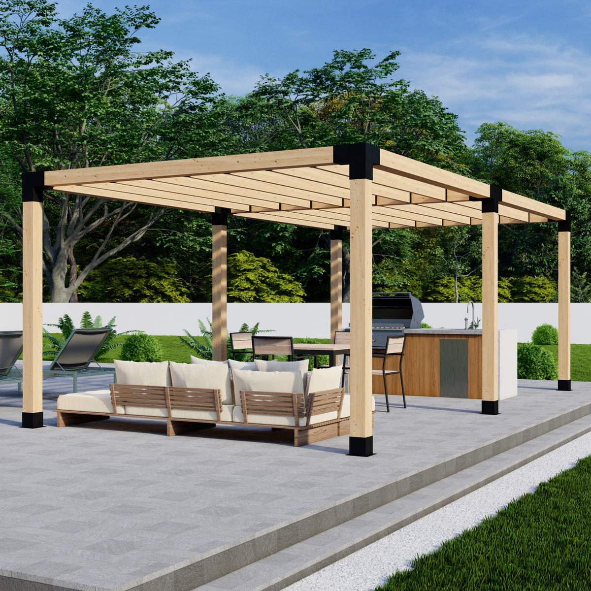 Zen Pergolas DIY Freestanding Pergola Bracket Kit with Slatted Roof | Steel Brackets for 4x4 or 6x6 Lumber | Up to 24' x 12'