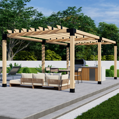 Zen Pergolas DIY Freestanding Pergola Bracket Kit with Roof Rafters | Steel Brackets for 4x4 or 6x6 Lumber | Up to 24' x 12'