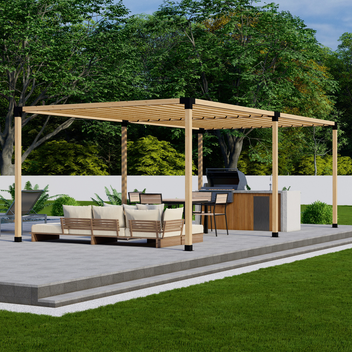 Zen Pergolas DIY Freestanding Pergola Bracket Kit with Slatted Roof | Steel Brackets for 4x4 or 6x6 Lumber | Up to 24' x 12'