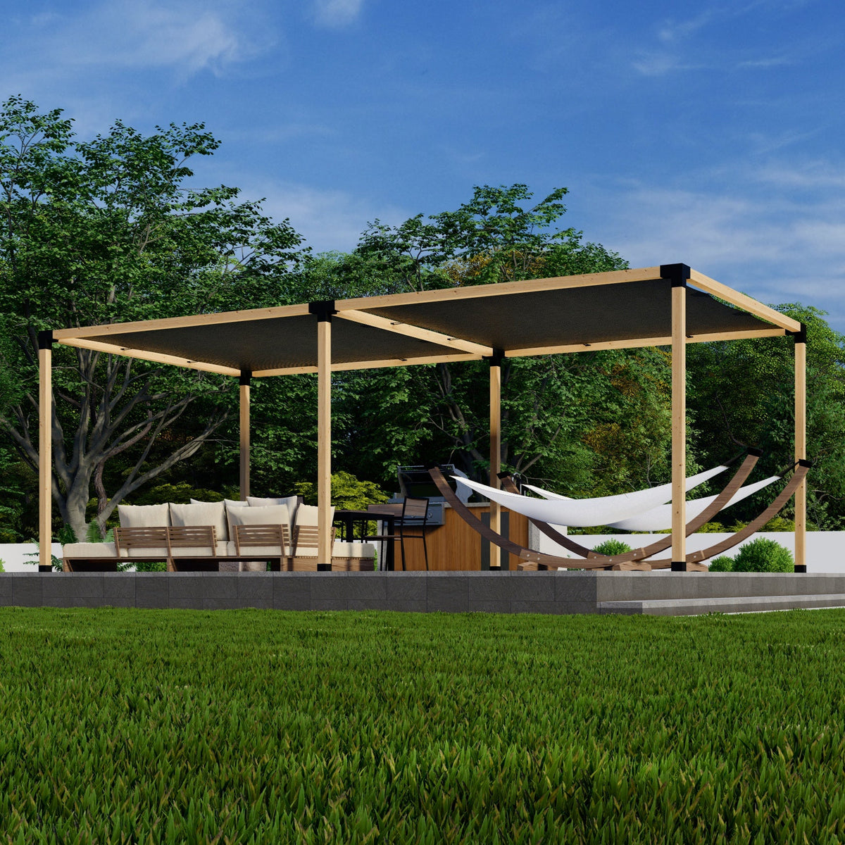 Zen Pergolas DIY Freestanding Pergola Kit with Shade Canopies | Steel Bracket Kit for 4x4 or 6x6 Lumber | Up to 24' x 12'