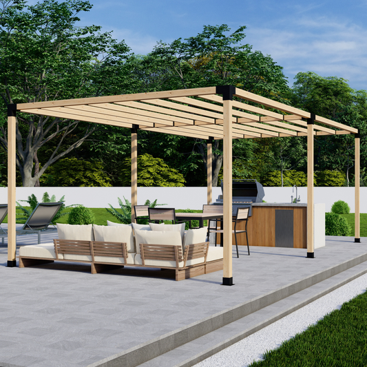 Zen Pergolas DIY Freestanding Pergola Bracket Kit with Slatted Roof | Steel Brackets for 4x4 or 6x6 Lumber | Up to 24' x 12'