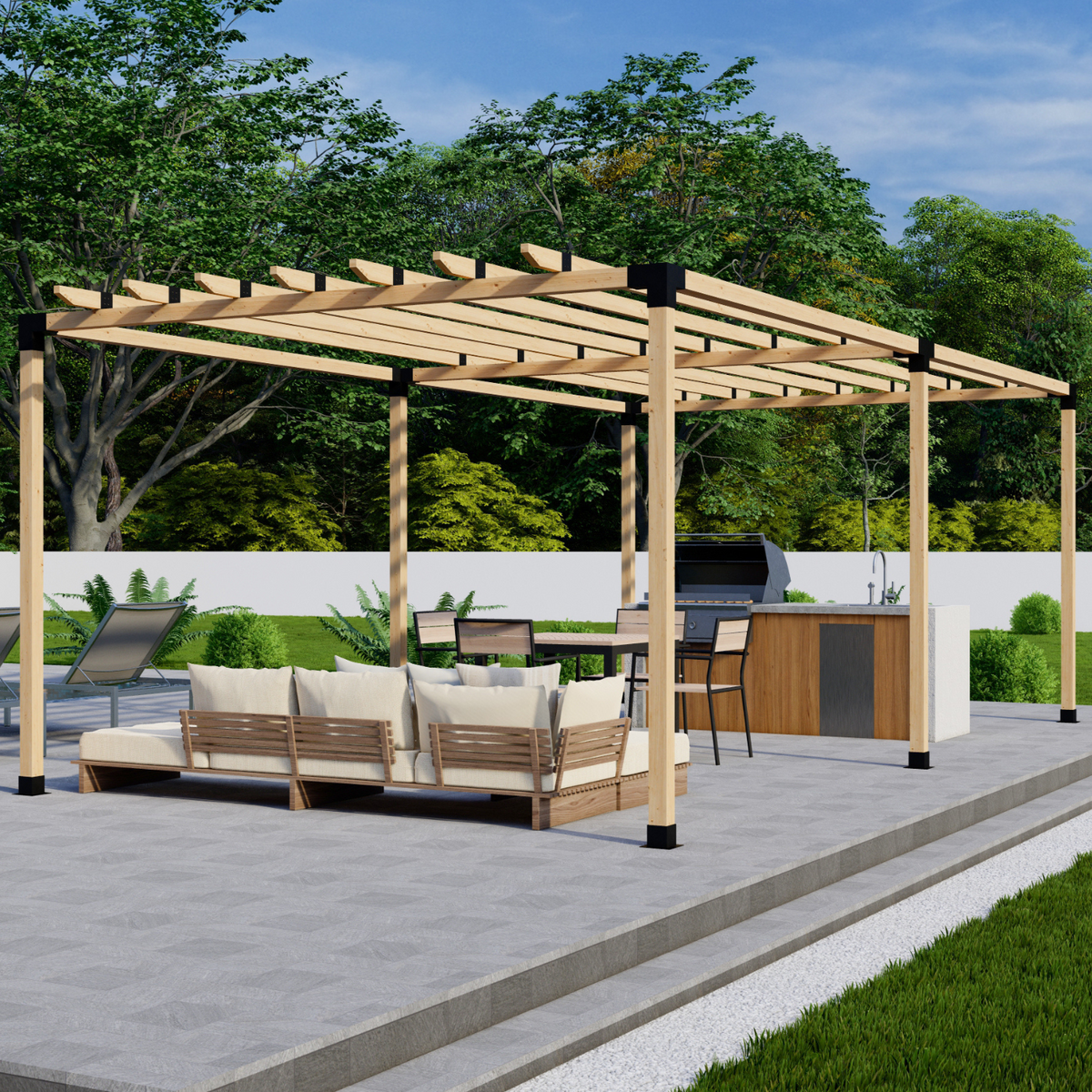 Zen Pergolas DIY Freestanding Pergola Bracket Kit with Roof Rafters | Steel Brackets for 4x4 or 6x6 Lumber | Up to 24' x 12'