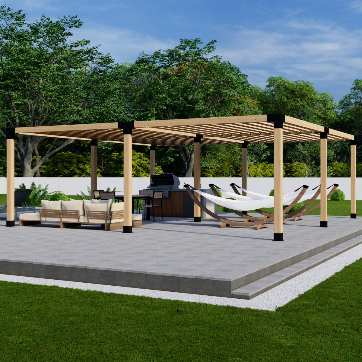 Zen Pergolas DIY Freestanding Pergola Bracket Kit with Slatted Roof | Steel Brackets for 4x4 or 6x6 Lumber | Up to 24' x 24'