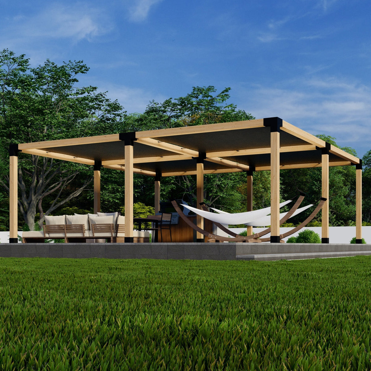 Zen Pergolas DIY Freestanding Pergola Kit with Shade Canopies | Steel Bracket Kit for 4x4 or 6x6 Lumber | Up to 24' x 24'