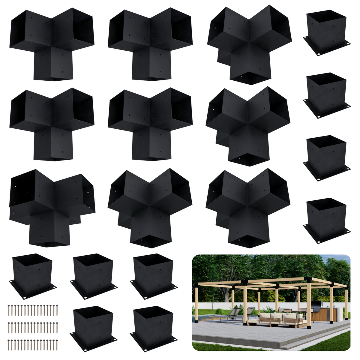 Zen Pergolas DIY Freestanding Pergola Bracket Kit, Frame Only | Steel Brackets for 4x4 or 6x6 Lumber | Up to 24' x 24'
