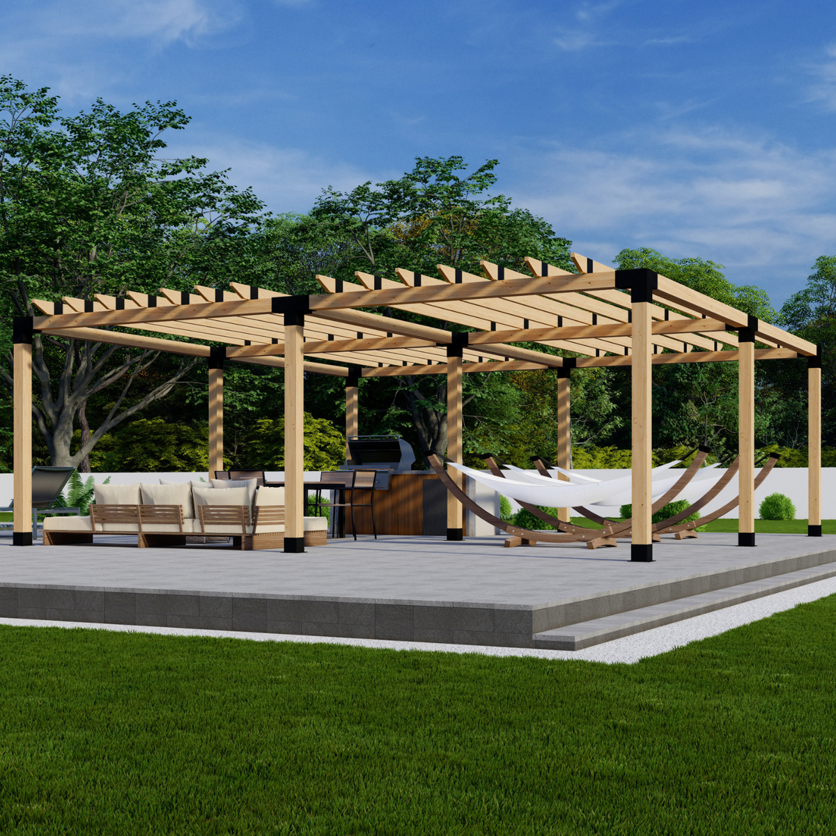 Zen Pergolas DIY Freestanding Pergola Bracket Kit with Roof Rafters | Steel Brackets for 4x4 or 6x6 Lumber | Up to 24' x 24'