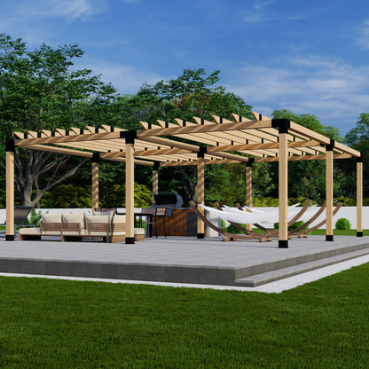Zen Pergolas DIY Freestanding Pergola Bracket Kit with Roof Rafters | Steel Brackets for 4x4 or 6x6 Lumber | Up to 24' x 24'