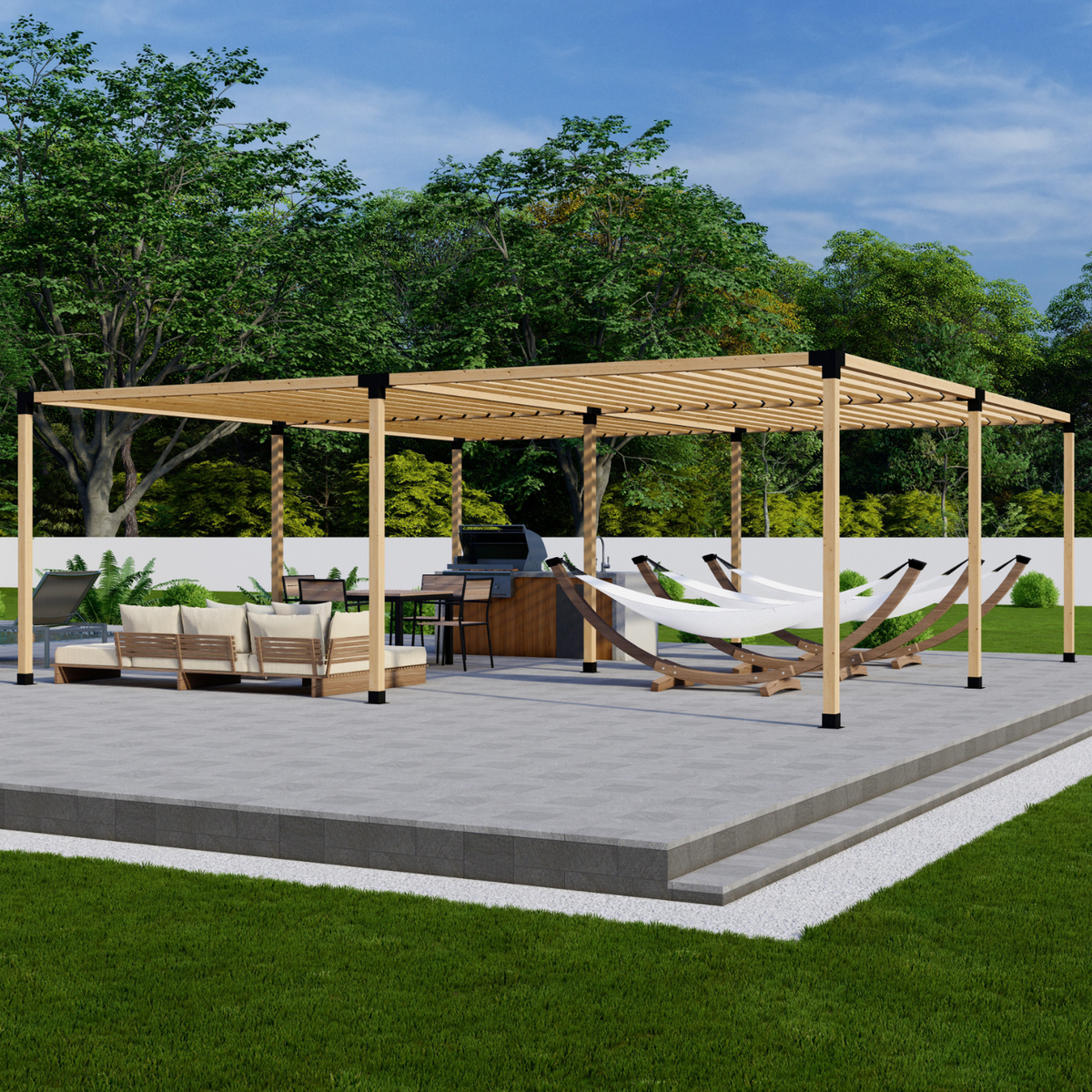 Zen Pergolas DIY Freestanding Pergola Bracket Kit with Slatted Roof | Steel Brackets for 4x4 or 6x6 Lumber | Up to 24' x 24'