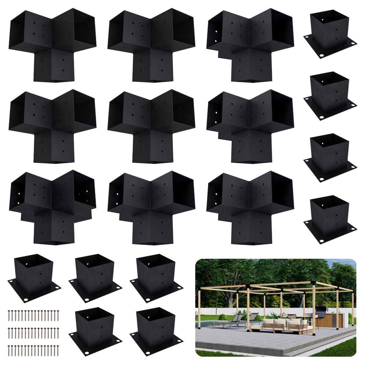 Zen Pergolas DIY Freestanding Pergola Bracket Kit, Frame Only | Steel Brackets for 4x4 or 6x6 Lumber | Up to 24' x 24'