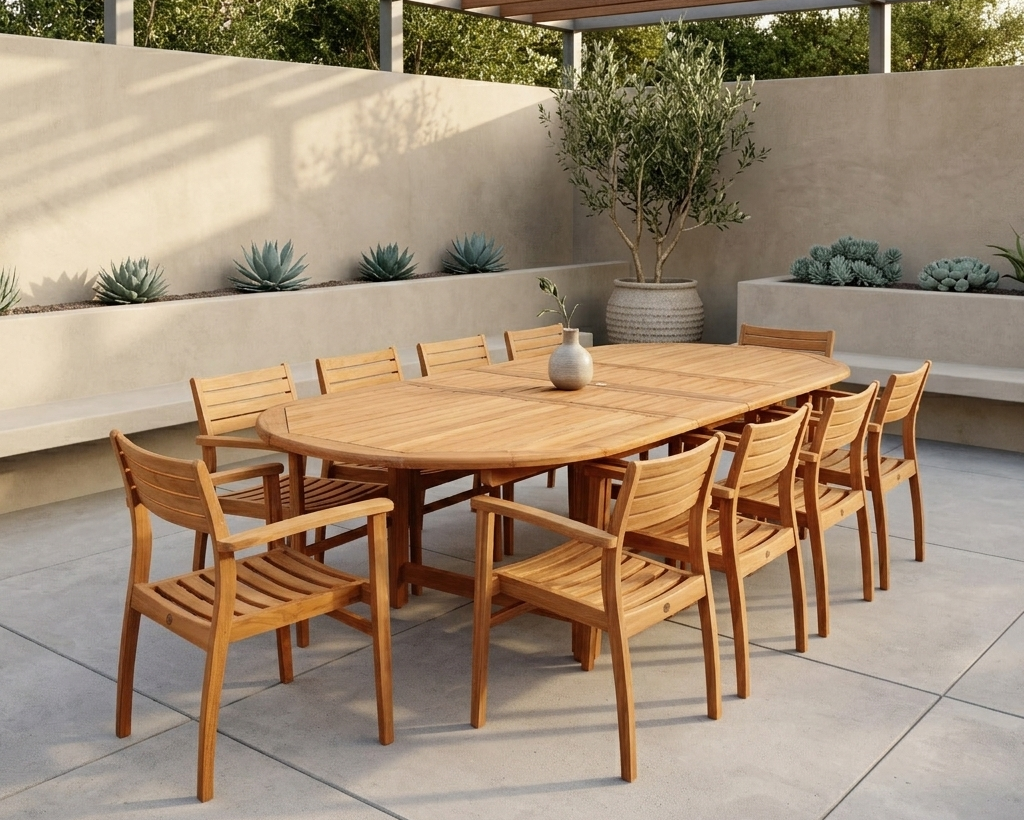 Julien FSC Teak Extendable Outdoor Dining Set | 7, 9 or 11-Piece | Extends to 79", 95" or 118" | LifestyleGarden