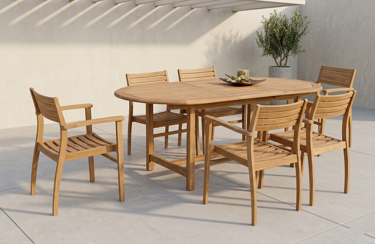 Julien FSC Teak Extendable Outdoor Dining Set | 7, 9 or 11-Piece | Extends to 79", 95" or 118" | LifestyleGarden