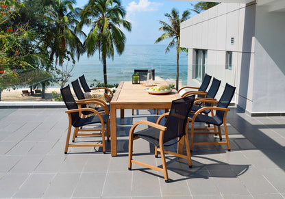 Rinjani 87" Teak Dining Table & 8 Manhattan Black Armchairs | FSC Wood & Weather-net® | LifestyleGarden