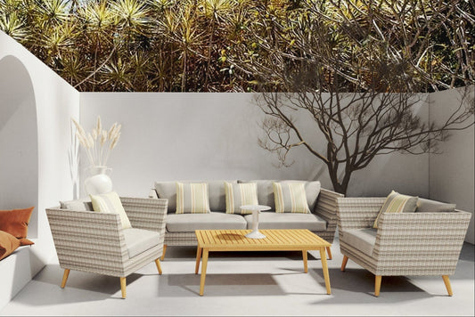 Panther Outdoor Wicker & FSC Eucalyptus Seating Set | Waterproof Cushions | 3 or 4-Piece | LifestyleGarden